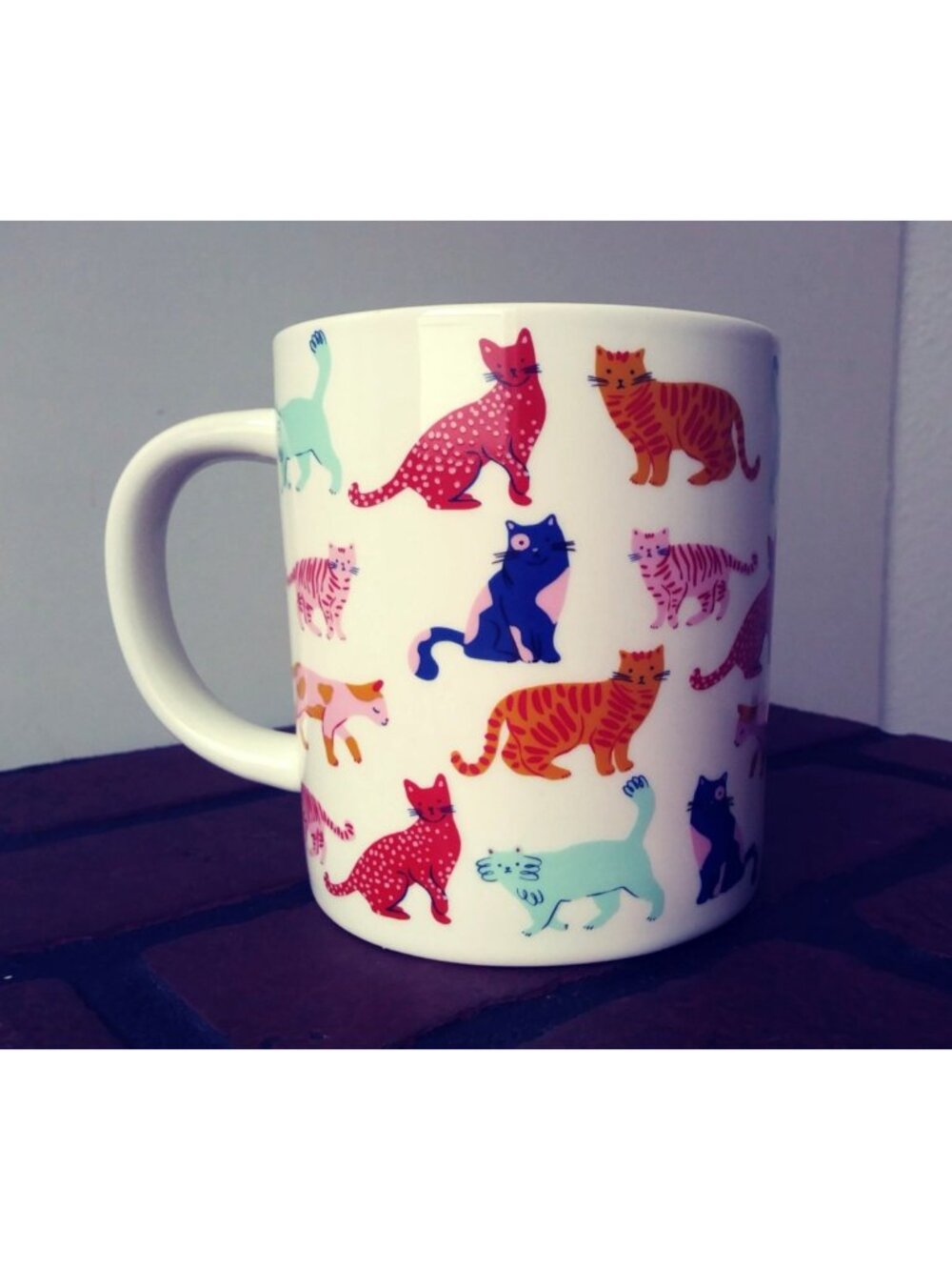 Parker Lane Stoneware Mug Cat Person 16 Oz white & Multicolor Coffee cup Mug EUC